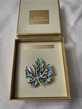 Dana Buchman Iridescent Abalone Leaf Brooch with Gold-Tone Edge